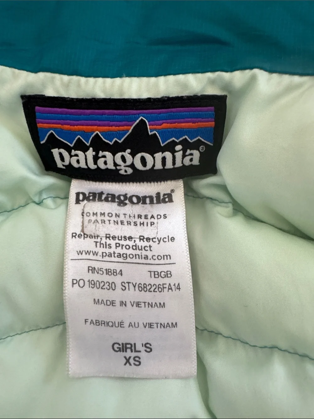 Patagonia Teal Quilted Down Vest